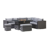 Chakra Rattan Corner Dining Set With Fire Pit
